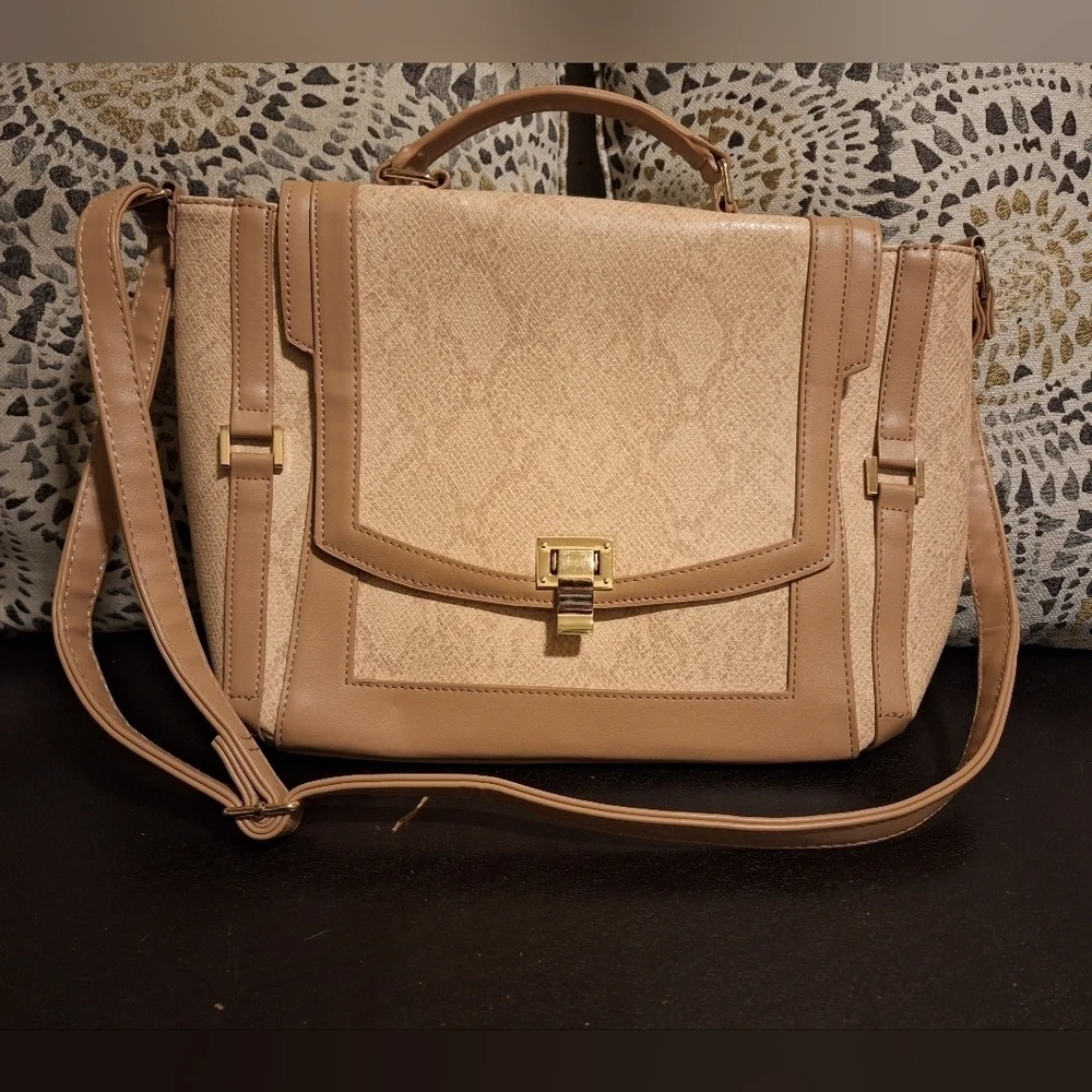 Just Fab Nude Snake Print Satchel